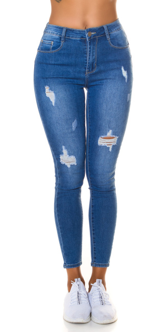 Sexy hoge taille push up jeans gebruikte used look blauw